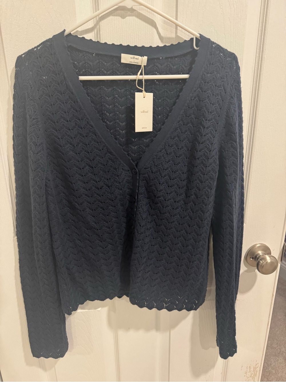 Aritzia Wilfred Pointelle Cardigan in Admiral